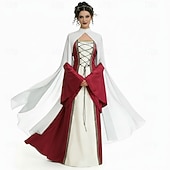 levne Šaty-Středověké Renesanční Šaty Pláštěnka Dámské šaty Čerodějnice Šlechtic Královský oděv Maškarní kostým Dámské Keltské Fantazie předvečer Všech svatých Karneval Výkon LARP Ren Faire Dospělé Šaty