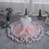 cheap Flower Girl's Dresses-Flower Girl Dress Girls' Formal Dress Wedding Attire Party Wedding Formal Elegant Fashion Adorable Mesh Floral Sleeveless Crew Neck Blue Pink 4 years+