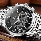economico Orologi al quarzo-Nuovo orologio da uomo business del marchio olevs con calendario luminoso, fasi lunari, cronometro, orologio al quarzo multifunzionale e alla moda, orologio da polso da uomo casual, resistente
