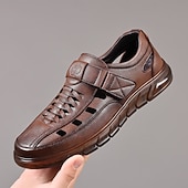 preiswerte Lässige Sandalen-Schwarze Herren-Komfortschuhe, verstellbarer Riemenverschluss, atmungsaktives Obermaterial mit Aussparungen, leichte, gepolsterte Sohle, lässiger Stil für Arbeit und Alltag