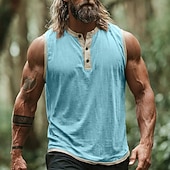 abordables Camisetas sin mangas de gimnasio-Hombre Camiseta sin mangas Top Camisetas Interiores Camisa sin mangas Sin Mangas cuello henley Henley Verano Primavera Plano Moda Design Básico Botones Casual Vacaciones Calle Negro Rosa Azul Marino
