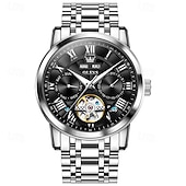 levne Mechanické hodinky-Nové pánské business hodinky značky Olevs s luminiscenčním displejem, věčným kalendářem a týdenním zobrazením. Plně mechanické hodinky s dutým rotorem pro běžné nošení, voděodolné, vhodné pro sport.