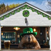 preiswerte Garage- und Türbanner-St. Patricks Day Tapisserie Garagentorabdeckung Großes Hängendes Elf Tier Niedlich 3D Party Outdoor Urlaub Hintergründe aufnehmen Yard Wohndeko