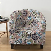 cheap Armchair Cover &amp; Armless Chair Cover-1 Pc Club Chair Cover Striped Plant and Geometric Printed Polyester Slipcover for Single Seat Chair Living Room Bedroom Home Office