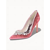 tanie Gość weselny-Damskie szmaragdowo-zielone aksamitne szpilki z kryształkami, eleganckie buty z noskiem w szpic na wesele, ceremonię kościelną