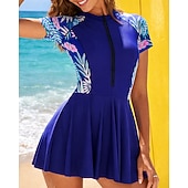 Χαμηλού Κόστους Rash Guards One Pieces-Γυναικεία Προστατευτικά Μαγιό Ολόσωμα κομμάτια Τροπικό Κουμπώσου Προστασία UV Ελαστικό Κοντομάνικο Μαγιό Σέρφινγκ Αυτοκατάδυση Κολύμβηση Καλοκαίρι