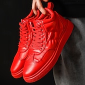 economico Sneakers Casual-sneakers alte rosse da uomo: design traspirante, eleganti e comode, perfette per lo sport, l'abbigliamento casual e le attività all'aperto