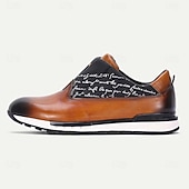 abordables Zapatos de Vestir Elementales-Zapatillas de cuero sin cordones para hombre: diseño elegante con letras, cómodas y modernas, ideales para ocasiones informales y semiformales.