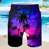 economico Piante e Fiori Tropicali-Per uomo Albero di Cocco Natura e paesaggi Piante Tropicali Pantaloncini da tuta Shorts da Spiaggia Pantaloncini in spugna Misura del girovita medio Hawaiano Vacanza al Mare Coulisse Elastico in vita