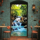 economico Striscioni per Garage e Porte-Tenda da ingresso con vista realistica della natura, da appendere alla parete per l'ingresso del portico, con banner per porta da giardino giapponese in 3D, scena con cascata e laghetto koi.