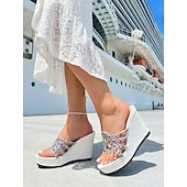 preiswerte Frauen-Rosa Keilsandalen für Damen mit Strassverzierungen – stilvolles Schuhwerk für Insel- und Kreuzfahrturlaube