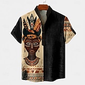billiga Etniskt mönster-Herr Etik / afrikansk Urfolk Skjorta Button Down skjorta Kortärmad Vintage retro Helgdag Ledigt / vardag Sommar Vår Kinakrage Henley krage 3D-utskrift Linne som skjorta 다크 카키 Svart Grön Kaki