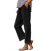  Calça chino feminina 100% algodão, ideal para o verão, férias e estilo streetwear. Comprimento total, cintura média, lisa, com bolsos, cintura elástica, confortável e sem elasticidade. Perfeita para uso diário, atividades ao ar livre e férias. Disponível