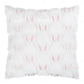 cheap Throw Pillows &amp; Covers-Easter Themed Soft Plush Bunny Pattern Throw Pillow for Home Decor White Pink 18x18 Inch