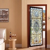 abordables Banners de Garaje y Puerta-Cortina de puerta estilo vitral vintage con patrón barroco ornamentado, mampara de privacidad colgante, tapiz decorativo para puerta de casa y oficina.