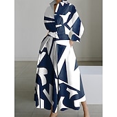 economico Abito a Strisce e Geometrico-Per donna Mini abito Abito Camicia Vestito Casual Abito a trapezio Moda Moderno Quotidiano Vacanza Uscire Vestibilità regolare A Pois Lettera Manica Lunga Colletto a Camicia Bianco e nero Nero Bianco