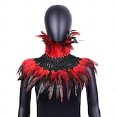 billiga Tillbehör-Karnival 2026 Rio Karnival Samba Tillbehör Kvinnors Tealfjäder Cape Sjalkappa med Svart Spets Choker Brasilien Festival Uppträdande Kostym