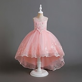 baratos Vestidos de Menina das Flores-Flower Girl Dress Girls' Formal Dress Wedding Attire Party Wedding Formal Adorable Formal Princess First Communion Dress Patchwork Mesh Solid Color Sleeveless Crew Neck White Pink 4 years+