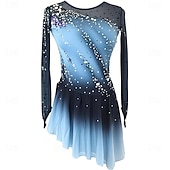 cheap Figure Skating Dresses-Figure Skating Dress Women's Ice Skating Dress Violet Pink Royal Blue Patchwork Thumbhole Stretchy Training Competition Skating Wear Classic Crystal / Rhinestone Long Sleeve Ice Skating Figure Skating