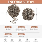 halpa Nutturat-2 kpl sotkuisia nuttura-hiuslisäkkeitä, laineikkaita ja kiharia, tekonahkaisia nuttura-hiuslenkkejä, poninhäntäpidennys naisille, tuhkanharmaa