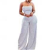 billiga festoveraller-Dam Vanligt Jumpsuits Streetwear Prickig Ärmlös Brett skaft Mönster Öppen rygg Fest Gata Normal Svart Vit Sommar