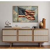 Amerikanische Flagge Leinwand Wandkunst | Patriotisches USA Sterne und Streifen Gemälde mit rustikalen Pinselstrichen | 4. Juli Militär Veteran Dekor