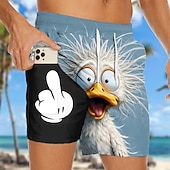  Per uomo Cartoni animati Divertente Anatra Pantaloncini foderati Pantaloncini da bagno 2 in 1 Pantaloncini da mare Misura del girovita medio Hawaiano Vacanza al Mare Tasche Laterali Con Fodera a