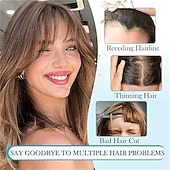 economico Frange-frangia a clip, frangia sottile, fermaglio per capelli, frangia finta naturale, frangia con tempie, posticci per donne, frangia finta con clip, extension per capelli da indossare tutti i giorni, nero