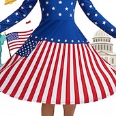  Girls' 3D Graphic Stripe Stars Dress Long Sleeve 3D Print Spring Fall Daily Vacation Party Casual Princess Beautiful Kids 4-12 Years Casual Dress A Line Dress Knee-length Regular Fit