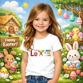 cheap Easter Outfits for Girls-Easter Girls' 3D Graphic Rabbit T shirt Tee Short Sleeve 3D Print Summer Spring Sports Fashion Streetwear Kids 4-12 Years Crew Neck Casual Daily Outdoor Regular Fit