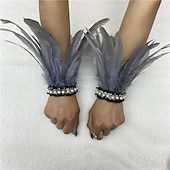 Χαμηλού Κόστους αξεσουάρ-Καρναβάλι 2026 Ρίο Καρναβάλι Σαμπά Αξεσουάρ Γυναικείου Μαύρου Φτερού Περιβραχιόνια με Δαντέλα Μαργαριταριού 1 Ζευγάρι Φυσικά Φτερά Περιβραχιόνια Βραχιόλια Κοστούμι Επίδειξης Φεστιβάλ Βραζιλίας