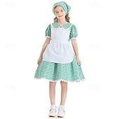  250e jubileum VS 19e eeuw jaren 1800 Prairiejurk Bonnet en schortset Korte mouwen Pionier Meisje Koloniaal Pionier Onafhankelijkheidsoorlog Geruit / Gingham Kostuum Voor meisjes Halloween Carnaval 4