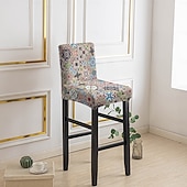 baratos Capa para Cadeira de Jantar-Capas elásticas estampadas para banquetas de bar (1/2/4/6 peças), capas protetoras para cadeiras de encosto baixo, ideais para casa, hotel e sala de jantar.