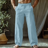 Χαμηλού Κόστους Σπίτι-Ανδρικά Λευκά παντελόνια Παντελόνια Καλοκαίρι παντελόνι Φαρδύ παντελόνι Παντελόνι παραλίας Κορδόνι Ελαστική μέση Ισιο πόδι Σκέτο Άνεση Αναπνέει Πλήρες μήκος Causal Καθημερινά Αργίες Διακοπές Μοντέρνα