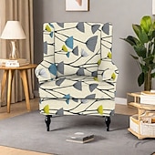 cheap Wingback Chair Cover-Wingback Chair Cover Floral Striped Geometric Printed Polyester Slipcover Full Cover Modern Foldable Korean Style Chair Protector Seat Cover Armchair Cover