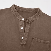 お買い得  カジュアルヘンリーTシャツ-男性用 ヘンリーシャツ Tシャツ コットン100% アシッドウォッシュシャツ ヘンリートップ 長袖 純色 平織り ヴィンテージ ファッション レトロ風 色褪せた ボタン ヘンリー カジュアル 日常 アウトドア 夏 春 オールシーズン ブルー ダークレッド ブラック ヘンリーTシャツ