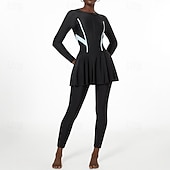 baratos Rash Guards de Uma Peça-Mulheres Proteção solar de corpo inteiro Vestidos de Natação One Pieces Retalhos Zip Up Proteção UV Elástico Manga Longa Roupa de Banho roupa de banho Surfe Snorkeling Natação Primavera