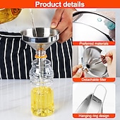 abordables Utensilios de cocina y gadgets-Juego de 6 filtros de embudo de acero inoxidable, 3 embudos de cocina nuevos de grado alimenticio con 3 coladores extraíbles, perfectos para transferir aceites líquidos, mermeladas, ingredientes secos