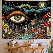 お買い得  タペストリー 壁掛け-サイケデリックなキノコのタペストリー、トリッピーな目玉の壁掛け、星空の夜、銀河、森の風景、ヨガルーム、瞑想スペース、寝室の装飾用ウォールアート