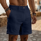 cheap Retro-Men's Shorts Linen Shorts Dress Shorts Summer Shorts Beach Shorts Pocket Straight Leg Plain Comfort Breathable Knee Length Daily Outdoor Holiday Fashion Streetwear Blue White Inelastic
