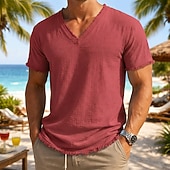economico T-shirt in Cotone e Lino-Per uomo Maglietta Maglietta in lino Manica Corta Maniche Corte Scollo a V Estate Semplice Moda Designer Essenziale Morbido Casuale Spiaggia Vacanza Bianco Maglietta Top per Uomo