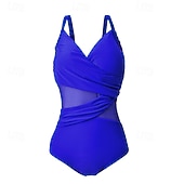 cheap One Pieces Rash Guards-Women's Bathing Suit Swimsuits One Pieces Solid Colored Mesh UV Protection Elastic Sleeveless Swimwear Swimsuit Surfing Diving Swimming Summer