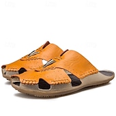 economico Sandali casual-sandali da uomo in similpelle marrone, tomaia cucita a mano, plantare comodo, stile casual rilassato, adatti per il tempo libero estivo e per l'uso interno