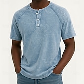 baratos Camiseta Henley Casual-Homens Camisetas Top Henley Camiseta de algodão Camisa lavada Manga Curta Côr Sólida Tecido Cor Única Vintage Designer Casual Desaparecido Botões Henley Casual Diário Ao ar livre Verão Primavera