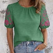 economico T-shirt semplice-Per donna Maglietta Ricamato Pois Vintage Elegante Casual Manica Corta Manica a Palloncino Girocollo Top Regolari Quotidiano Uscire Abbigliamento da vacanza Blu Nero Rosa Verde Albicocca Estate