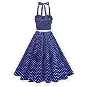 cheap Dresses-1950s Retro Vintage Rockabilly Midi Swing Dress Flare Dress Sleeveless Polka dots Fit &amp; Flare Swing Fancy Dress Women's Carnival Valentine's Day Masquerade Vacation Dailywear Bachelorette Party