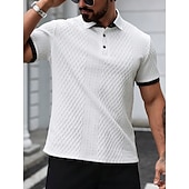 billige Klassisk poloskjorte for menn-Herre Poloskjorter Med Tekstur Avslappet Virksomhet Ribbet polokrage Klassisk Kortermet Mote Grunnleggende Helfarge Jacquardvevnad Knapper Sommer Vår Vår &amp; Vinter Normal Hvit Beige Poloskjorter