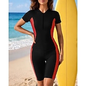 お買い得  ワンピースラッシュガード-女性用 ラッシュガード 水着 2個 カラーブロッキング ジッパーを閉める UVプロテクション 弾性ある 半袖 スイムウェア 水着 サーフィン 潜水 水泳 夏