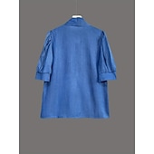 abordables Blusas Sencillas-Mujer Camisa de verano Camisa casual Blusa Plano Diario Elegante Clásico Media Manga Corbata en el cuello Tops regulares Diario Festivos Azul Piscina Verano Primavera