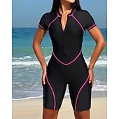 halpa One Pieces Rash Guards-Naisten Vakio Ihottumissuoja One Pieces -ihottumasuojat Uimapuku Värien estäminen Sulkea jnk vetoketju UV suoja Elastinen Lyhythihainen Uima-asut Kokopuku Lainelautailu Sukellus Uinti Kesä